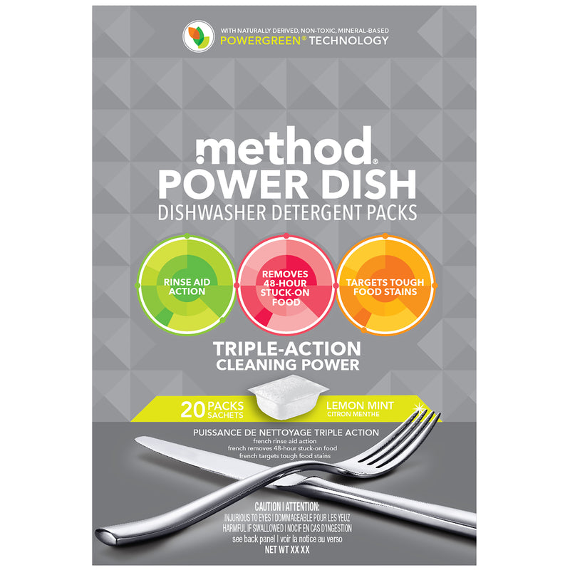 Method 01759 Power Dish Dishwasher Detergent Packs, Lemon Mint, 20-Count