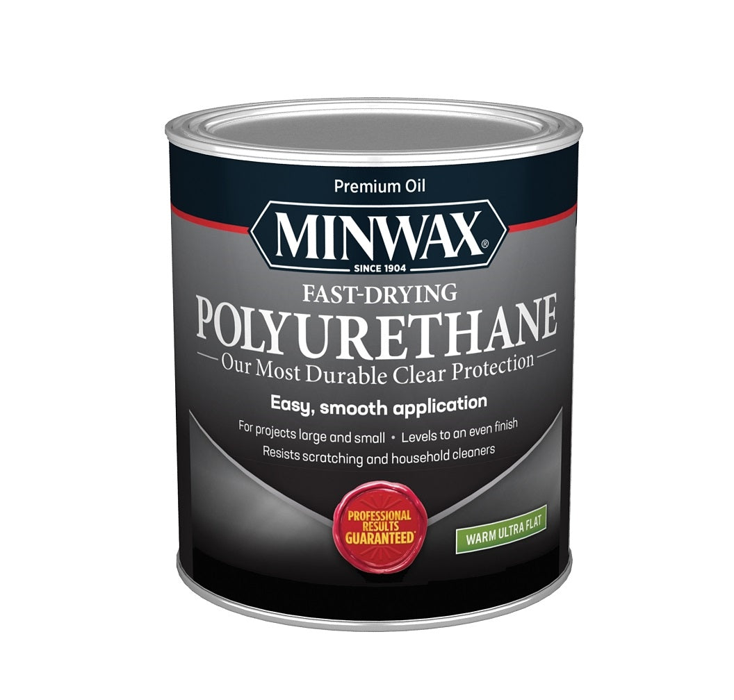 Minwax 630154444 Fast Drying Polyurethane Wood Finish, Warm Ultra Flat, 1 Quart