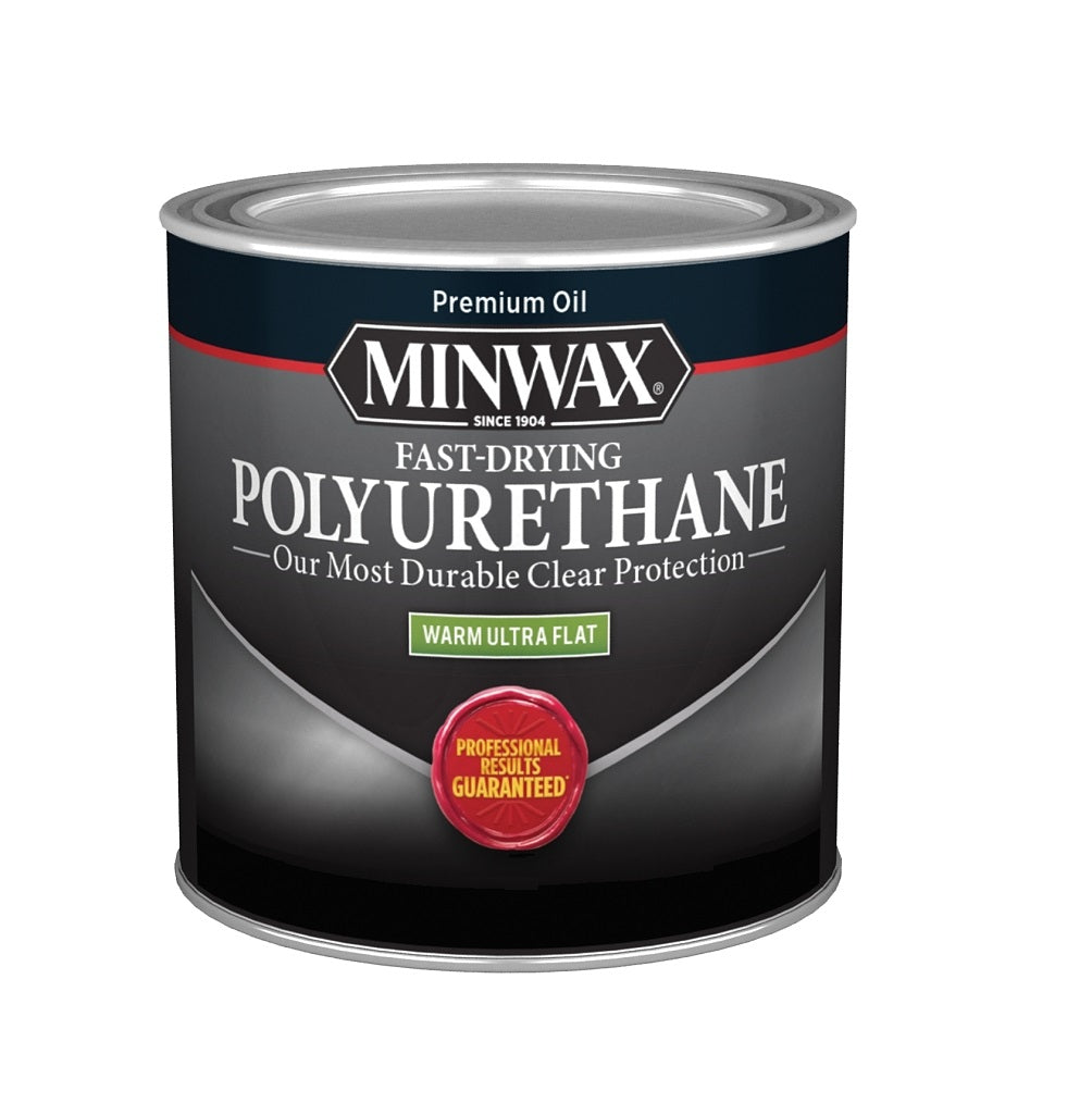 Minwax 230114444 Fast-Drying Polyurethane Wood Finish, Warm Ultra-Flat, 0.5 Pint