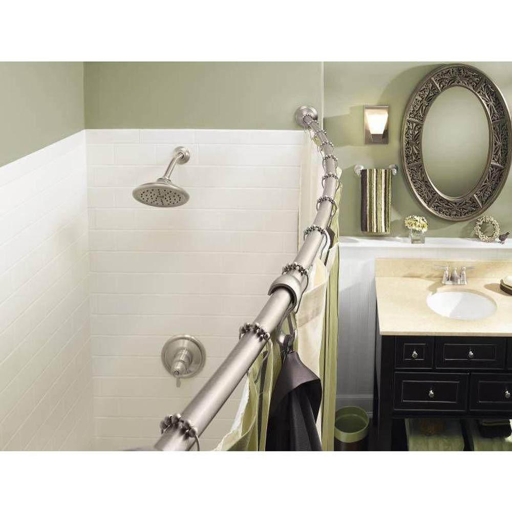 Moen CSR2160BN Adjustable Curved Shower Rod from 54" to 72" with Pivot Flange, Brushed Nickel