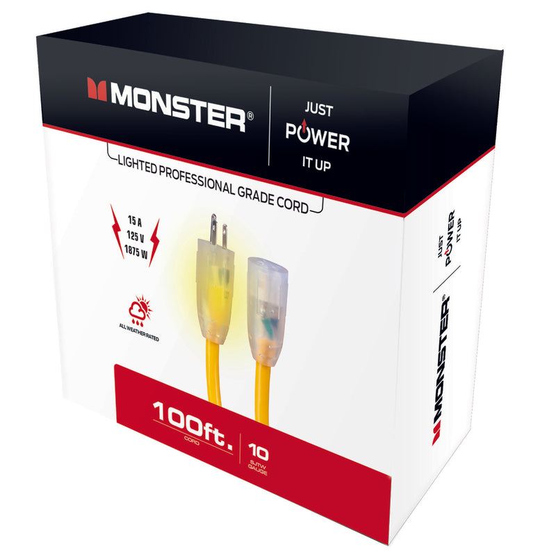 Monster 1507 Extension Cord, Yellow, 100 ft, 10/3 SJTW