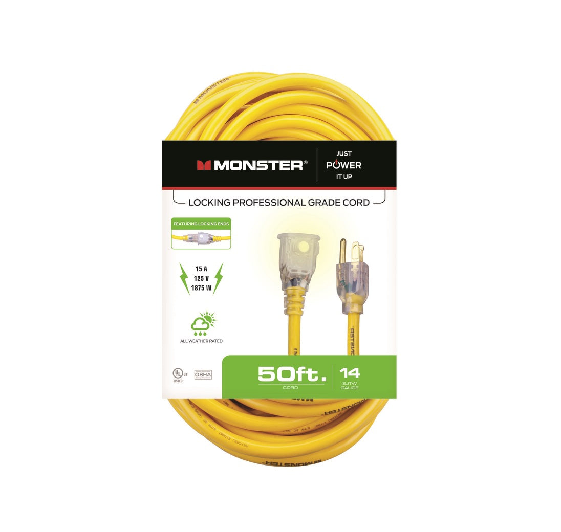 Monster 1501 Extension Cord, Yellow, 50 Ft