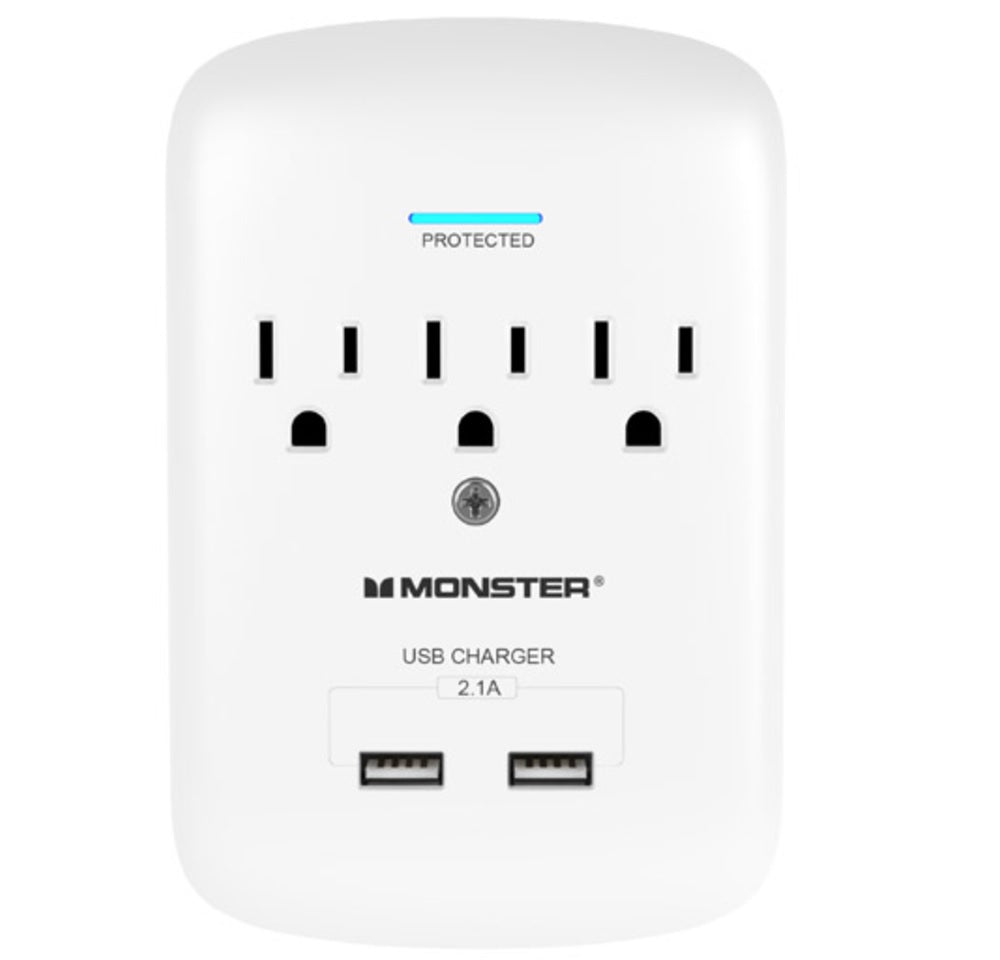 Monster 1602 Just Power It Up Surge Protector Wall Tap, White