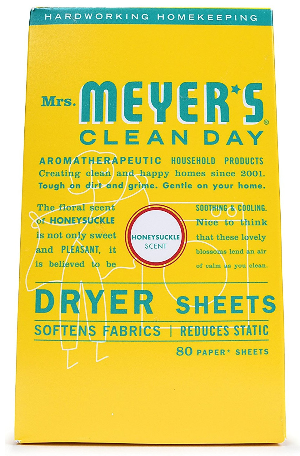 Mrs Meyers Clean Day 70115 Dryer Sheet, Honeysuckle