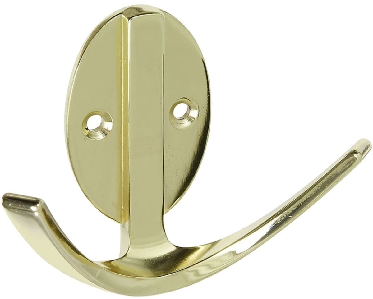 National Hardware N807-006 Modern Double Robe Hook, Polished Brass