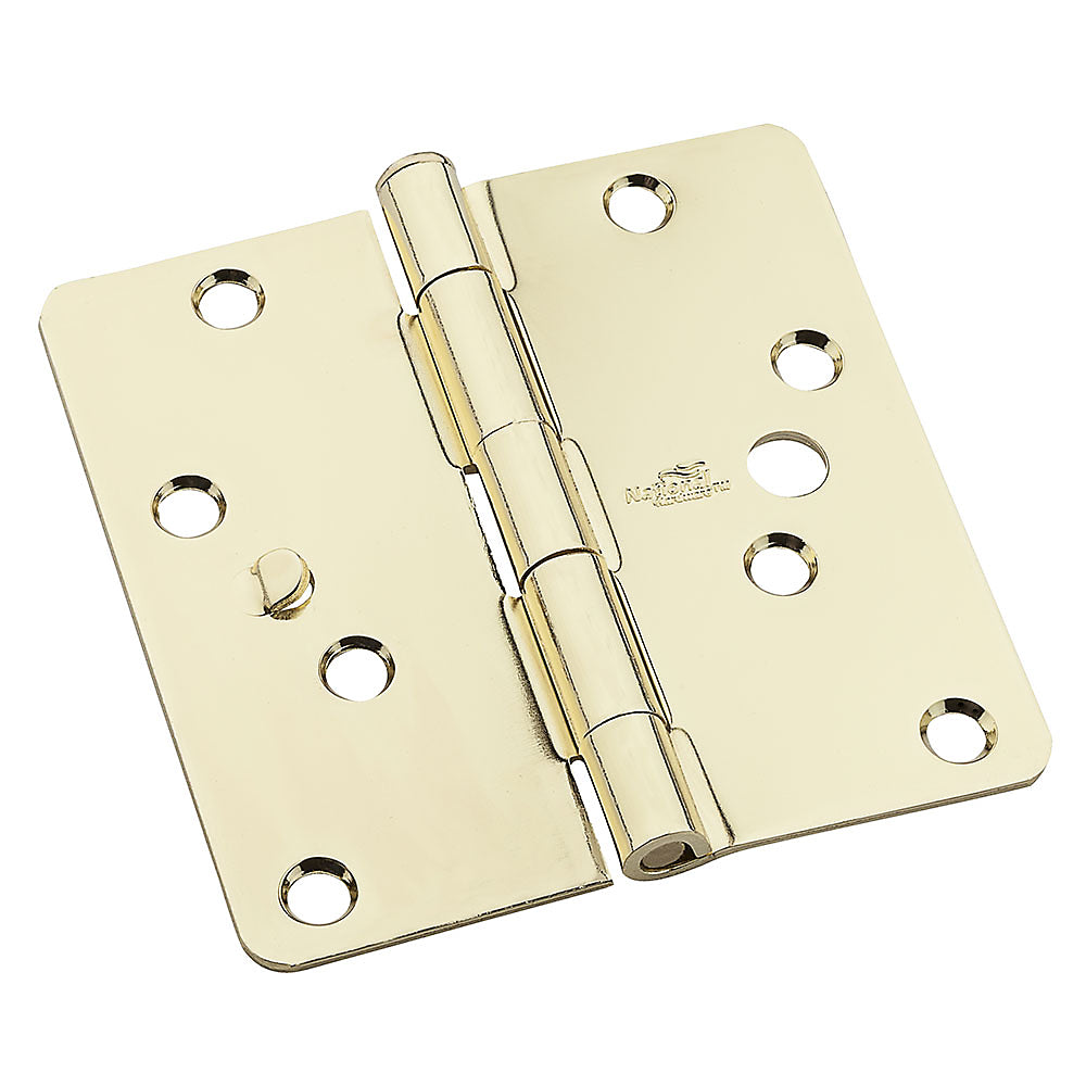 National Hardware N830-415 512RC Door Hinges, Steel, Bright Brass, 4"
