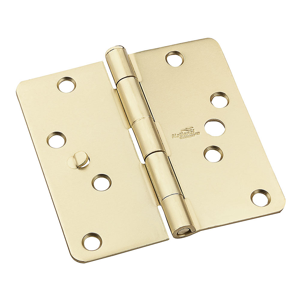 National Hardware N830-417 512RC Door Hinges, Steel, Satin Brass, 4"