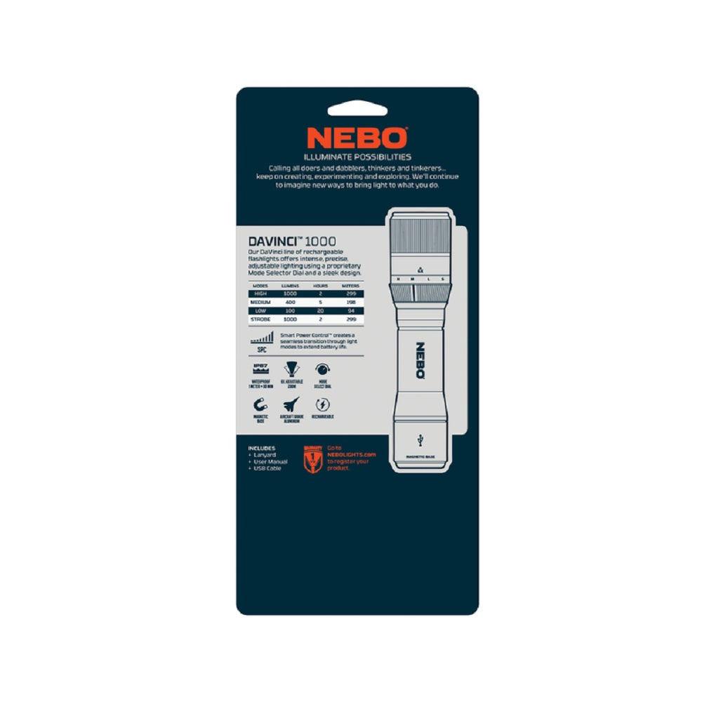 Nebo NEB-FLT-0018 Davinci Rechargeable LED Flashlight, Black