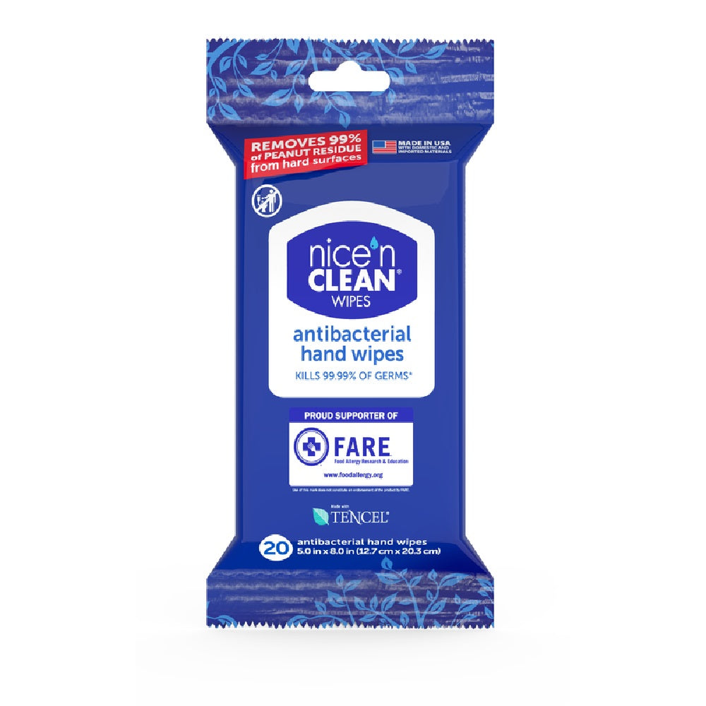 Nice 'n Clean Q8063R8TR Tencel Antibacterial Moist Wipes, Travel, 20 wipes