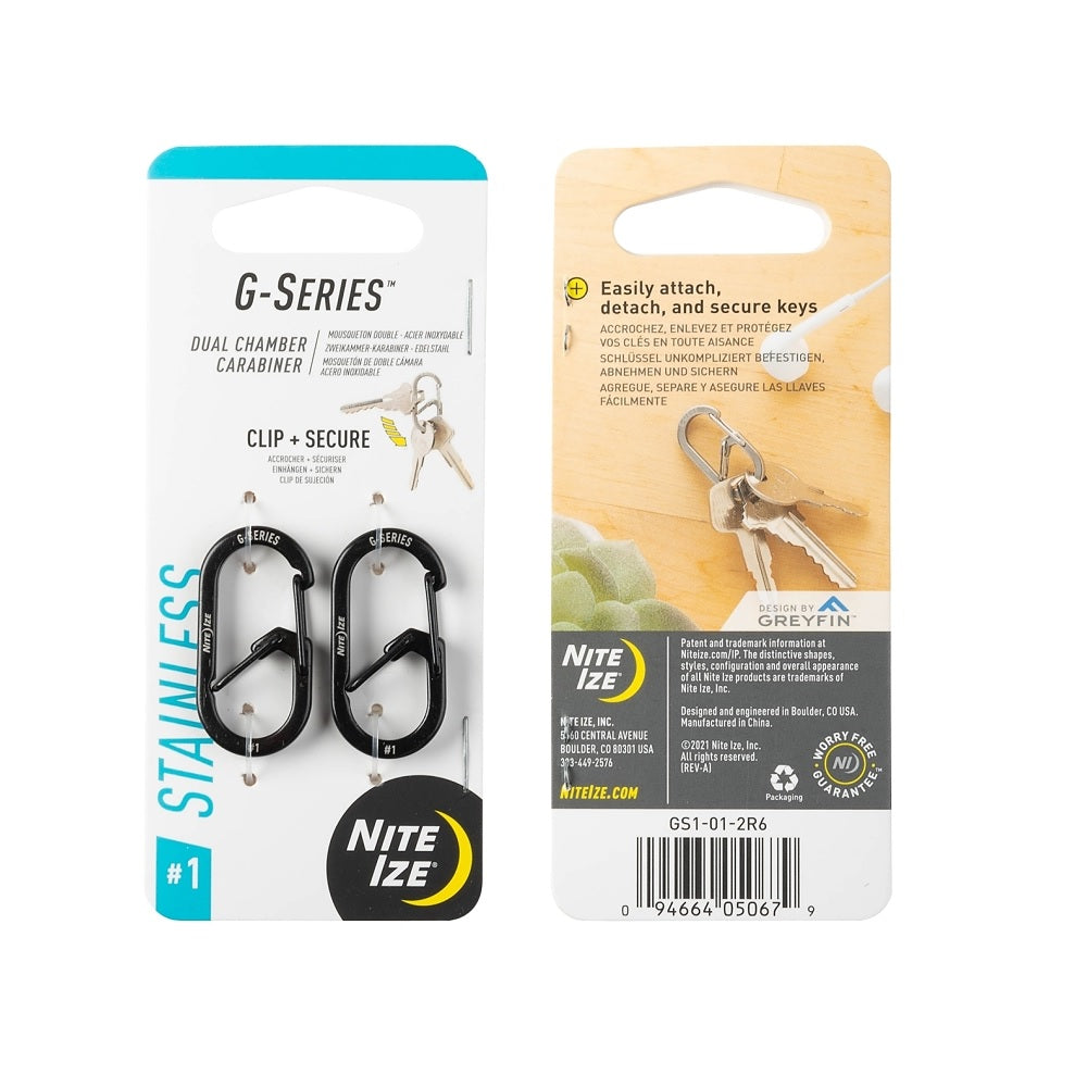 Nite Ize GS1-01-2R6 G Series Dual Carabiner, Stainless Steel, Black