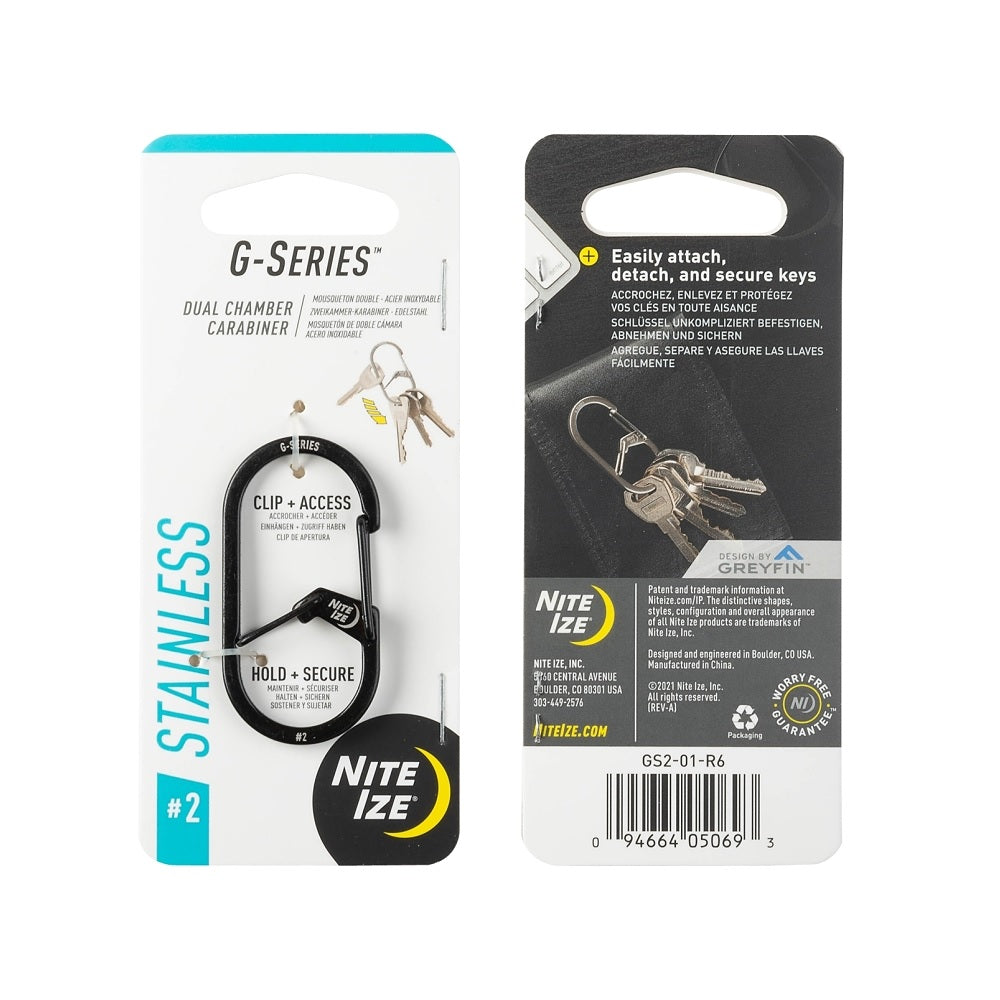 Nite Ize GS2-01-R6 G Series Dual Carabiner, Stainless Steel, Black