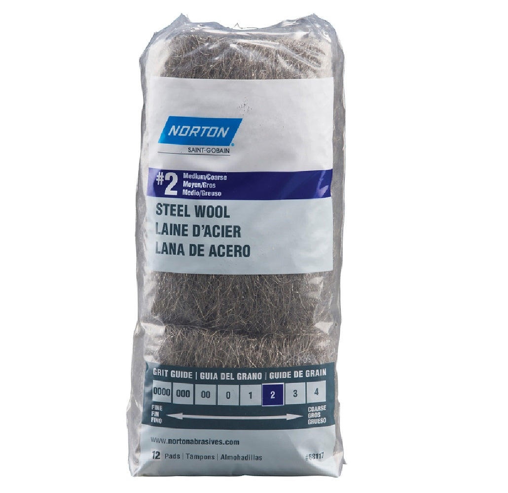 Norton 07660768117 2 Grade Medium/Coarse Steel Wool Pad