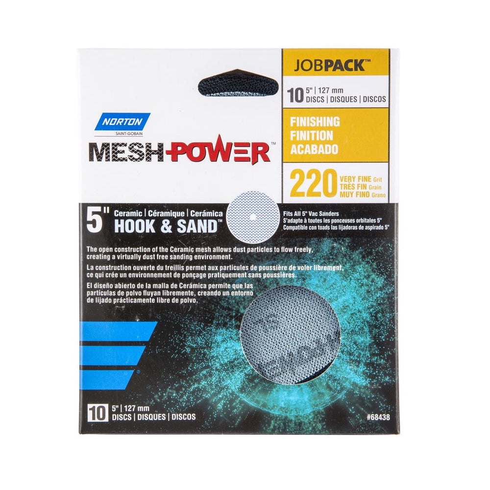 Norton 07660768438 MeshPower Hook & Loop Mesh Sanding Disc, 220 Grit