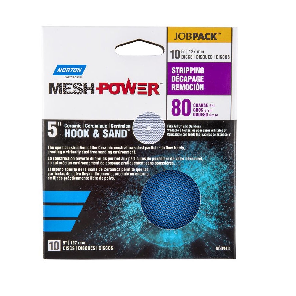 Norton 07660768443 MeshPower Hook and Loop Mesh Sanding Disc, 80 Grit