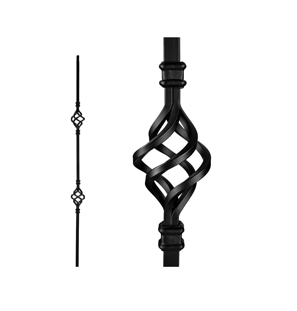 Nuvo Iron SQI2B Double Basket Stair Baluster, Steel, Black