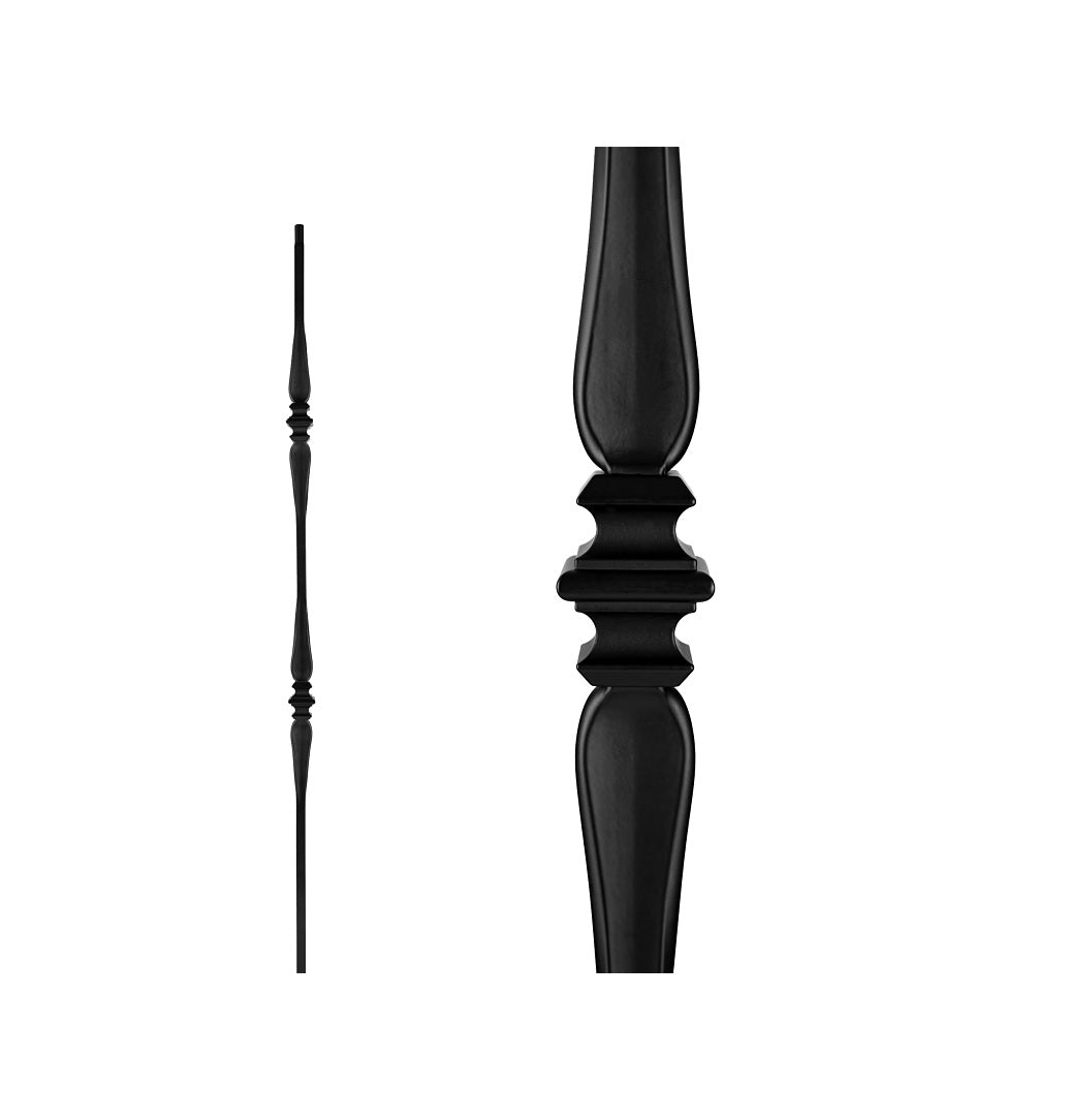 Nuvo Iron SQI2CS Double Collar and Spoon Stair Baluster, Steel, Black