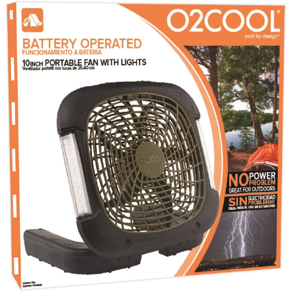 O2 Cool FD10018L Portable Camping Fan With Lights, Black