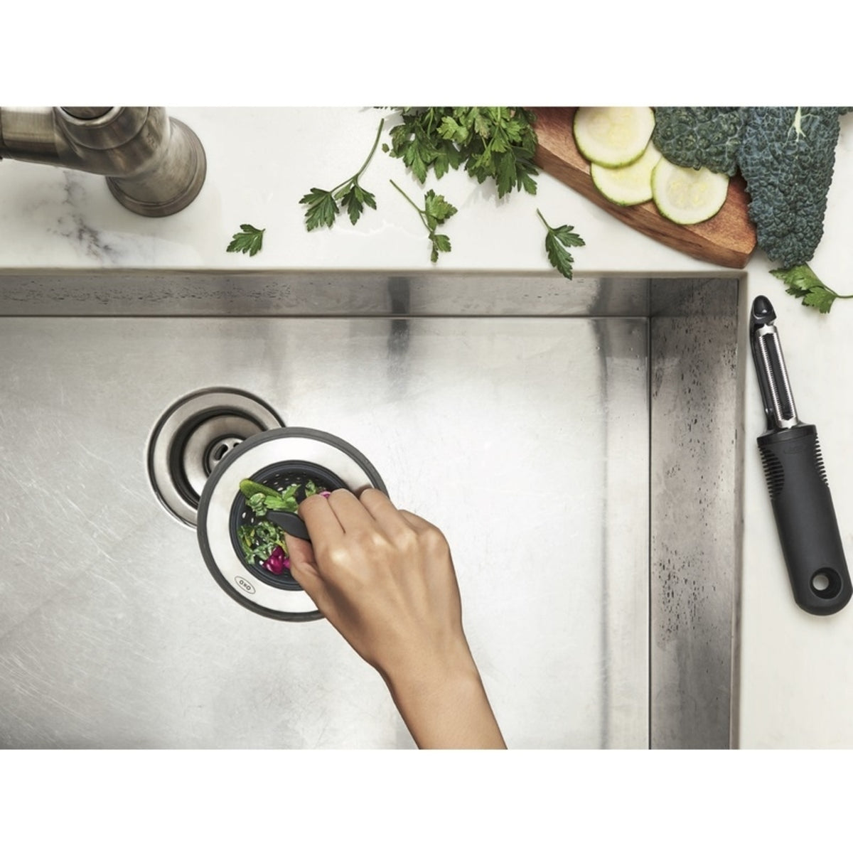 OXO Good Grips 13259500 Kitchen Sink Strainer, Satin Nickel
