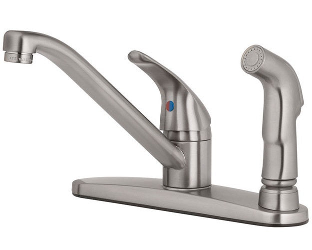 OakBrook 67210-2404 Essentials Single Handle Kitchen Faucet With Side Sprayer, Brushed Nickel