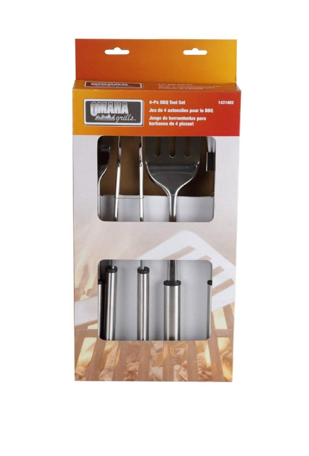 Omaha Q-430A3L BBQ 4 Pieces Barbecue Tool Set, Stainless Steel