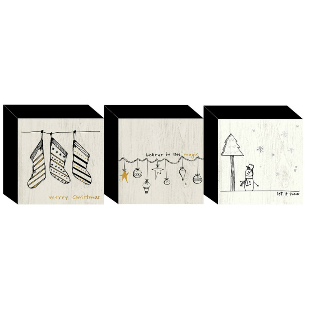 Open Road Brands 90191406 Blocks With Sayings Christmas Decor, Wood