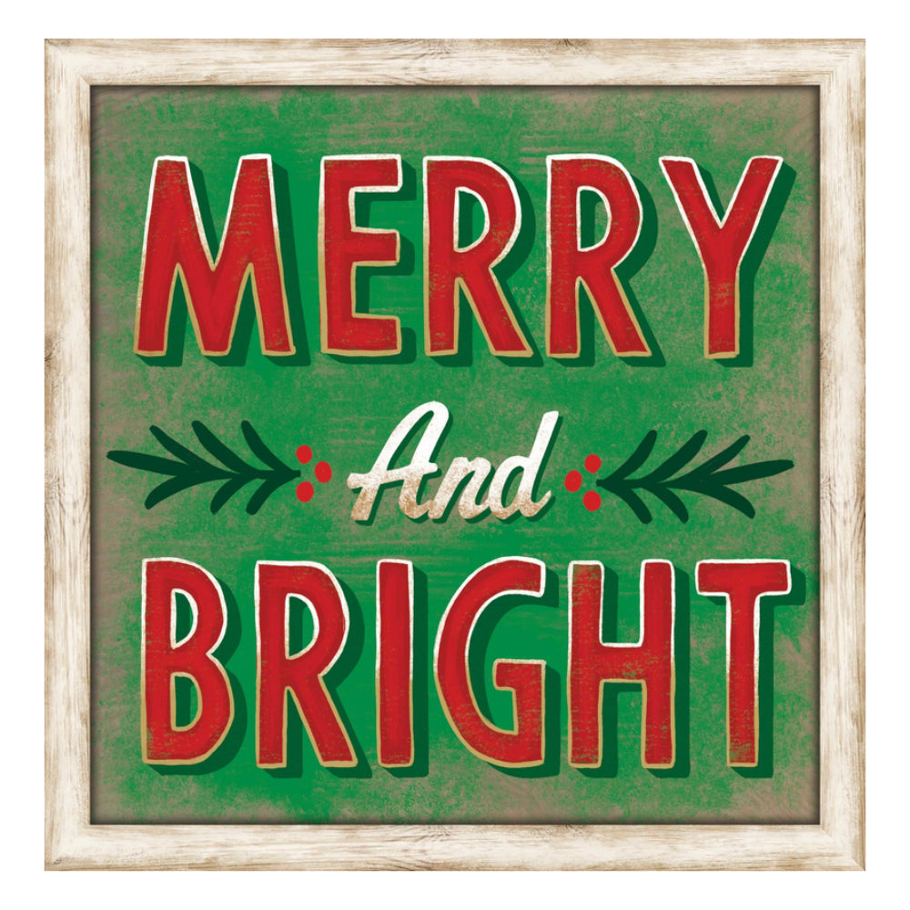Open Road Brands 90179422 Merry And Bright Framed Wall Decor, Mutlicolored