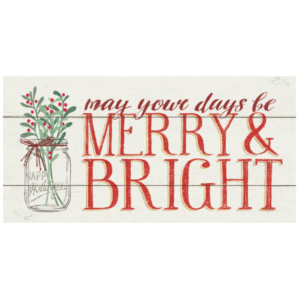 Open Road Brands 90191242 Merry and Bright Wall Decor, Wood, 0.25 in