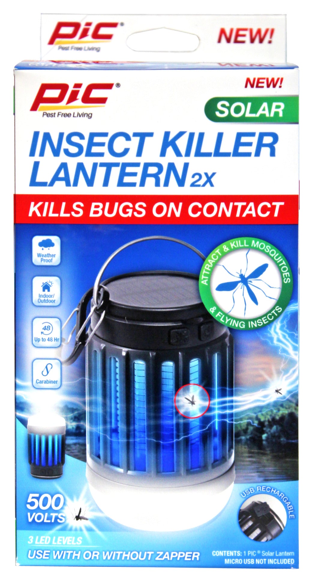 PIC SOLAR-PLZ Solar Insect Killer Lantern, 500 Volts