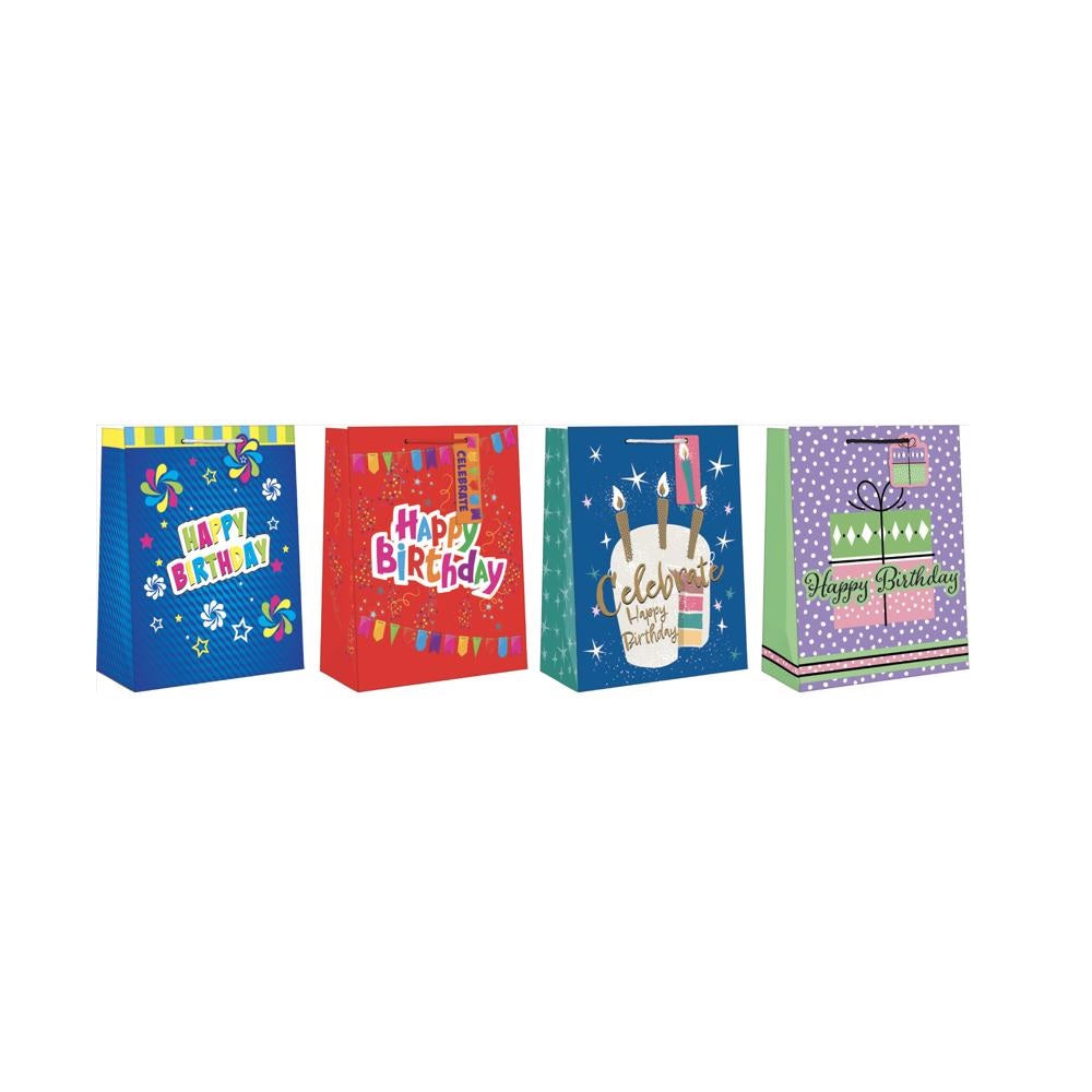Paper Images EGBT3A-4 Large Generic Birthday Christmas Gift Bag, Assorted Color