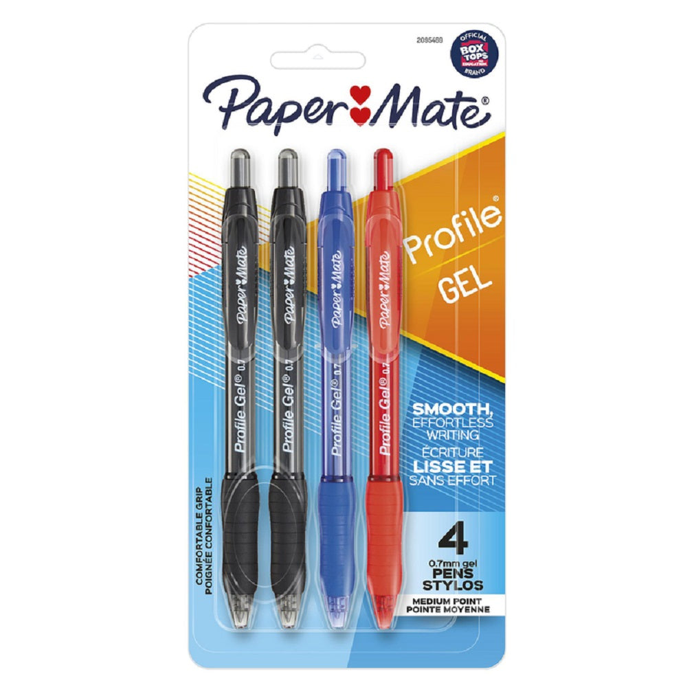 Paper Mate 2095469 Profile Gel Retractable Gel Pen, Assorted Color, 4 Pack