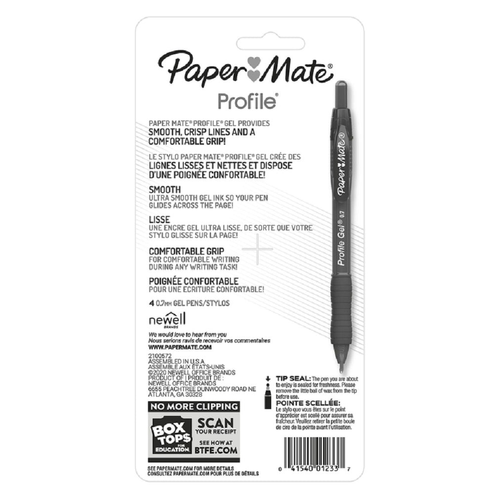 Paper Mate 2095469 Profile Gel Retractable Gel Pen, Assorted Color, 4 Pack