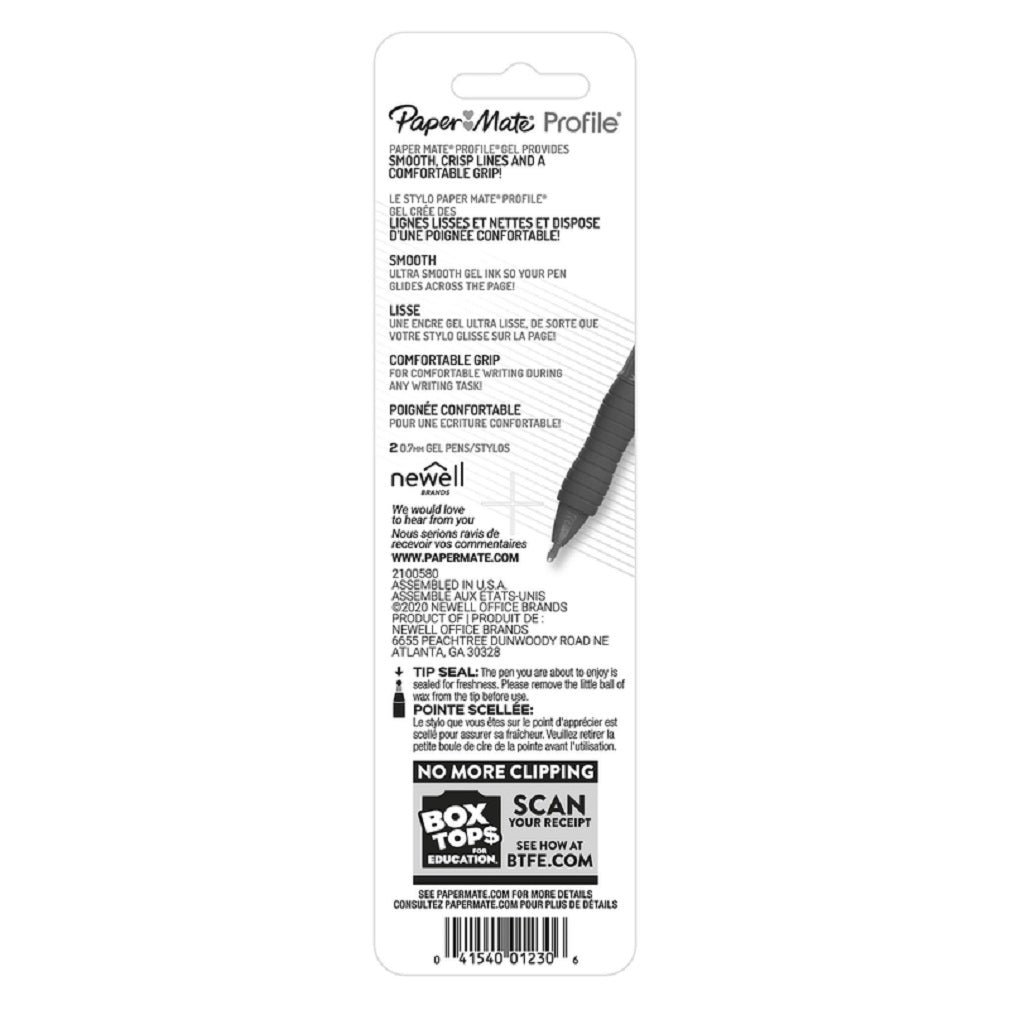 Paper Mate 2096535 Profile Gel Retractable Gel Pen, Black, 2 Pack