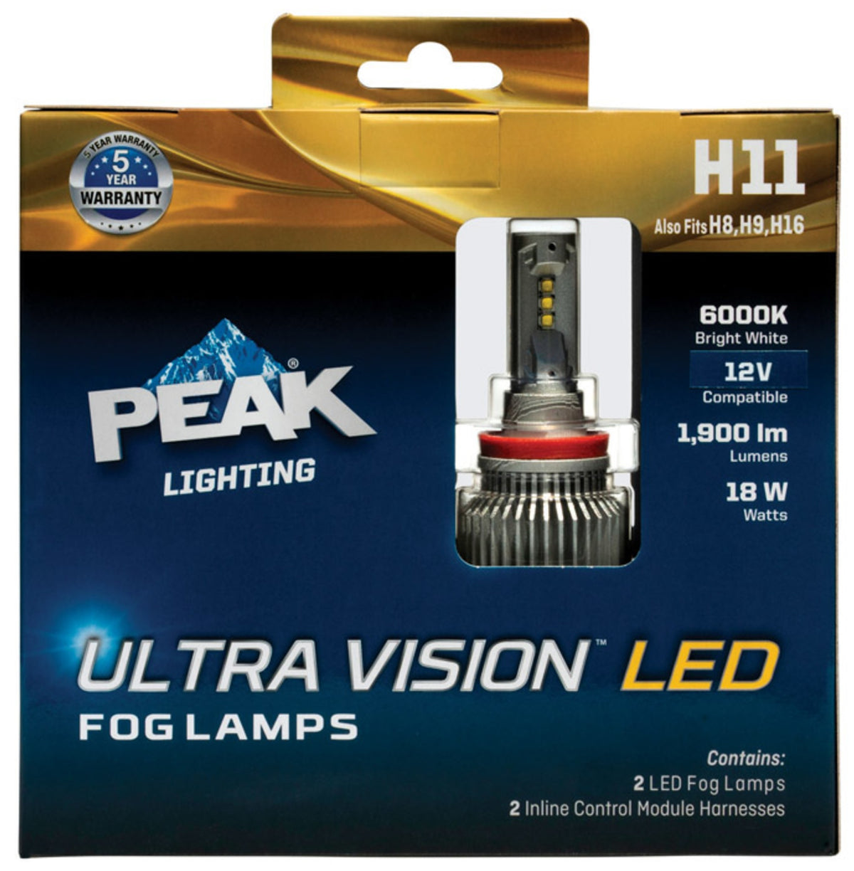 Peak H11ULED-2PK Ultra Vision LED Automotive Bulbs, 12 Volt