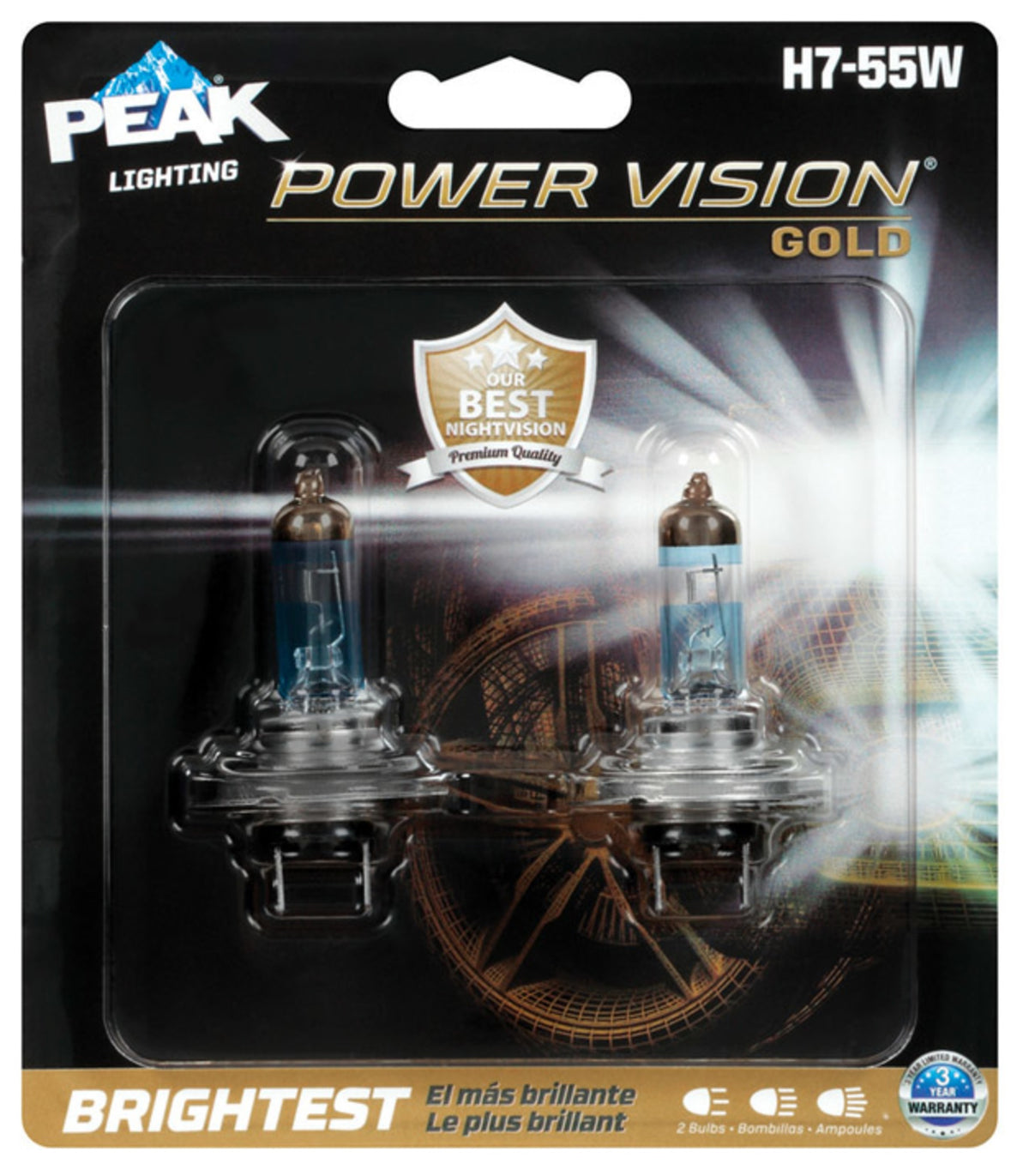Peak H7-55WPVG-2BPP Power Vision Gold Automotive Bulbs, 12.8 Volts