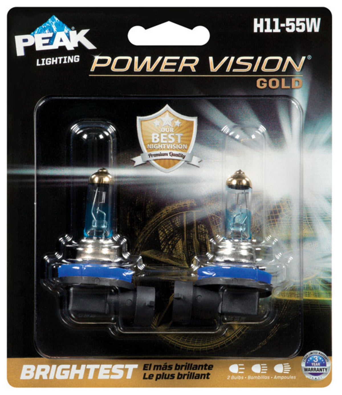 Peak H11-55WPVG-2BPP Power Vision Halogen Automotive Bulbs, 13.2 Volt