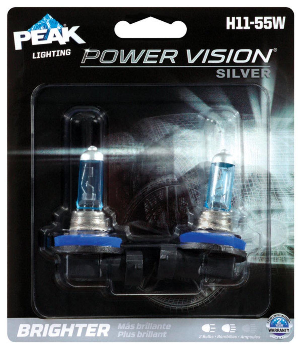 Peak H11-55WPVS-2BPP Power Vision Halogen Automotive Bulbs, 13.2 Volts