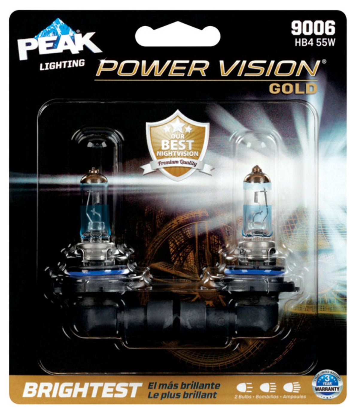 Peak 9006PVG-2BPP Power Vision Halogen Automotive Bulbs, 12.8 Volt