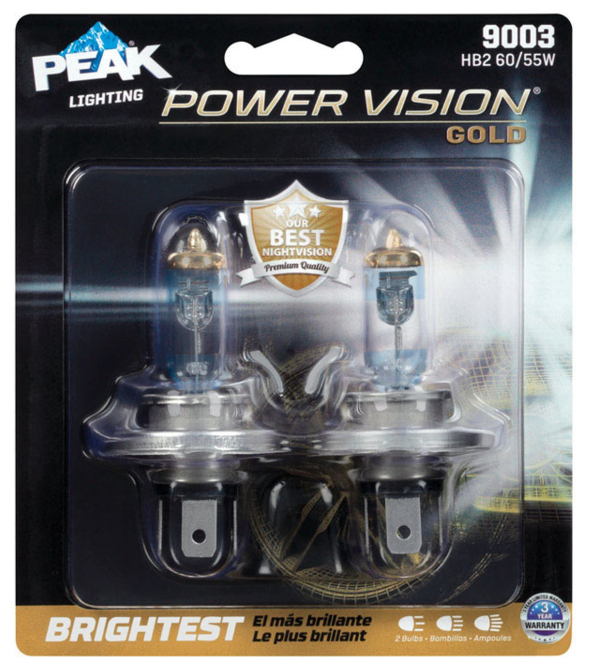 Peak 9003PVG-2BPP Power Vision Halogen Automotive Bulbs, 12.8 Volt
