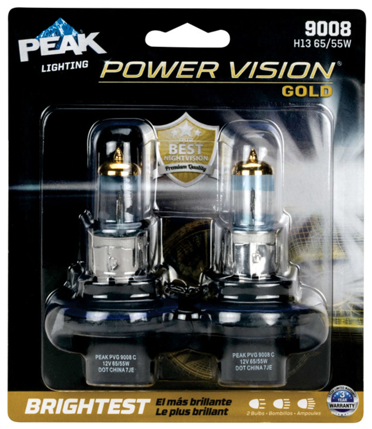Peak 9008PVG-2BPP Power Vision Halogen Automotive Bulbs, 12.8 Volts