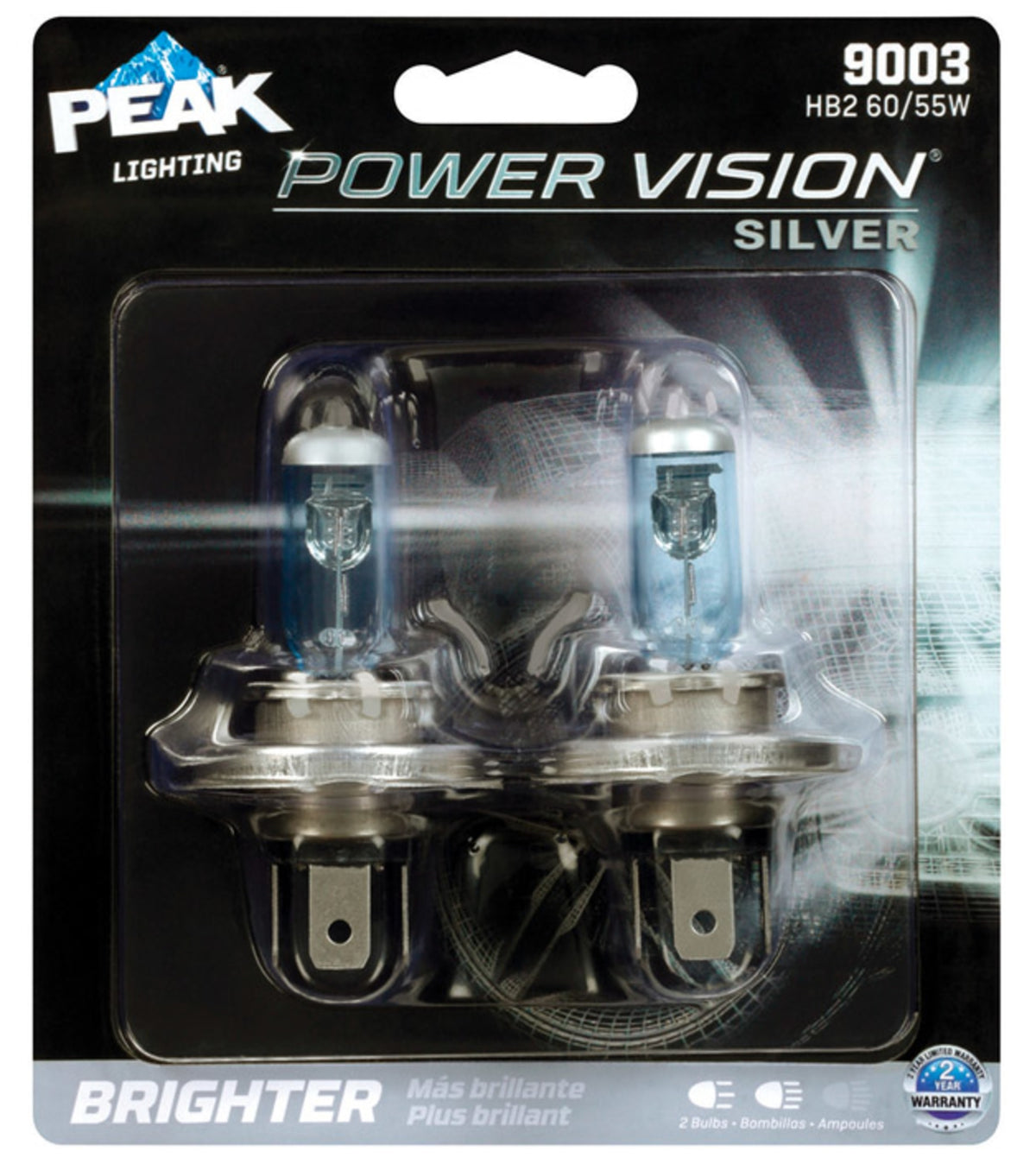 Peak 9003PVS-2BPP Power Vision Automotive Bulbs, 12.8 Volts