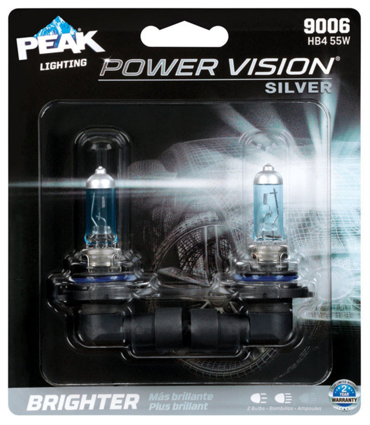 Peak 9006PVS-2BPP Power Vision Halogen Automotive Bulbs, 12.8 Volt