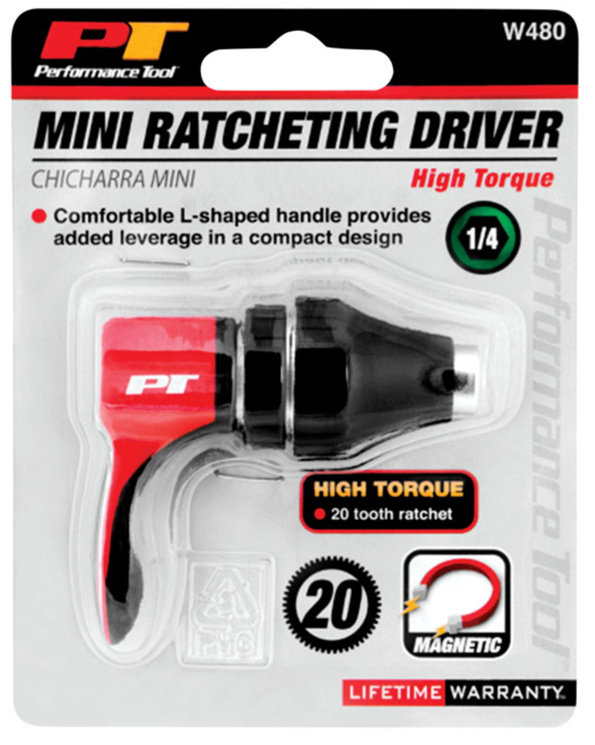 Performance Tool W480 High Torque Ratcheting Driver, Black/Red
