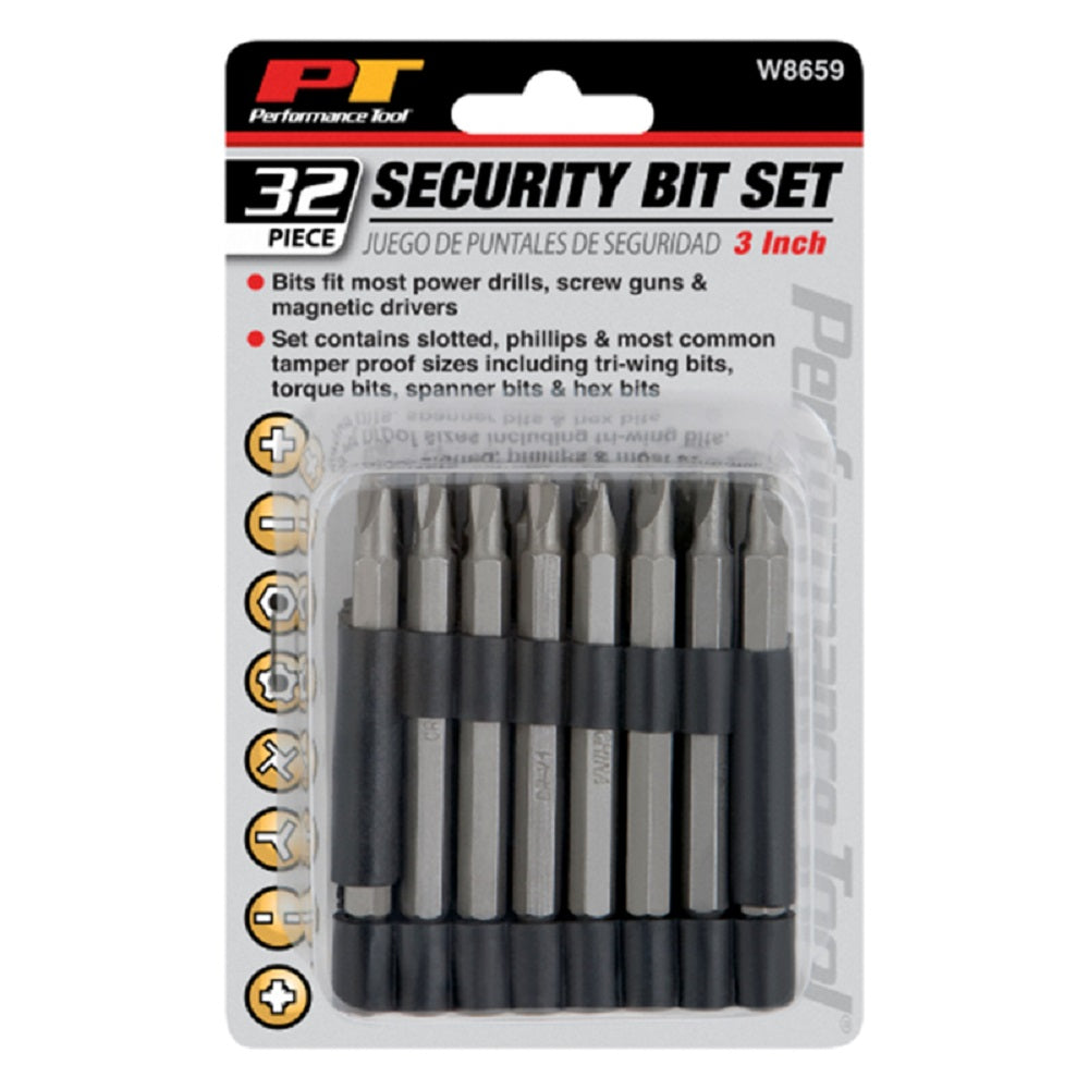 Performance Tool W8659 Security Bit Set, 3" 32 Piece