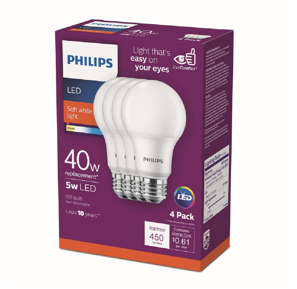 Philips 554501 A19 E26 A-Line LED Bulb, Soft White, 5 Watts
