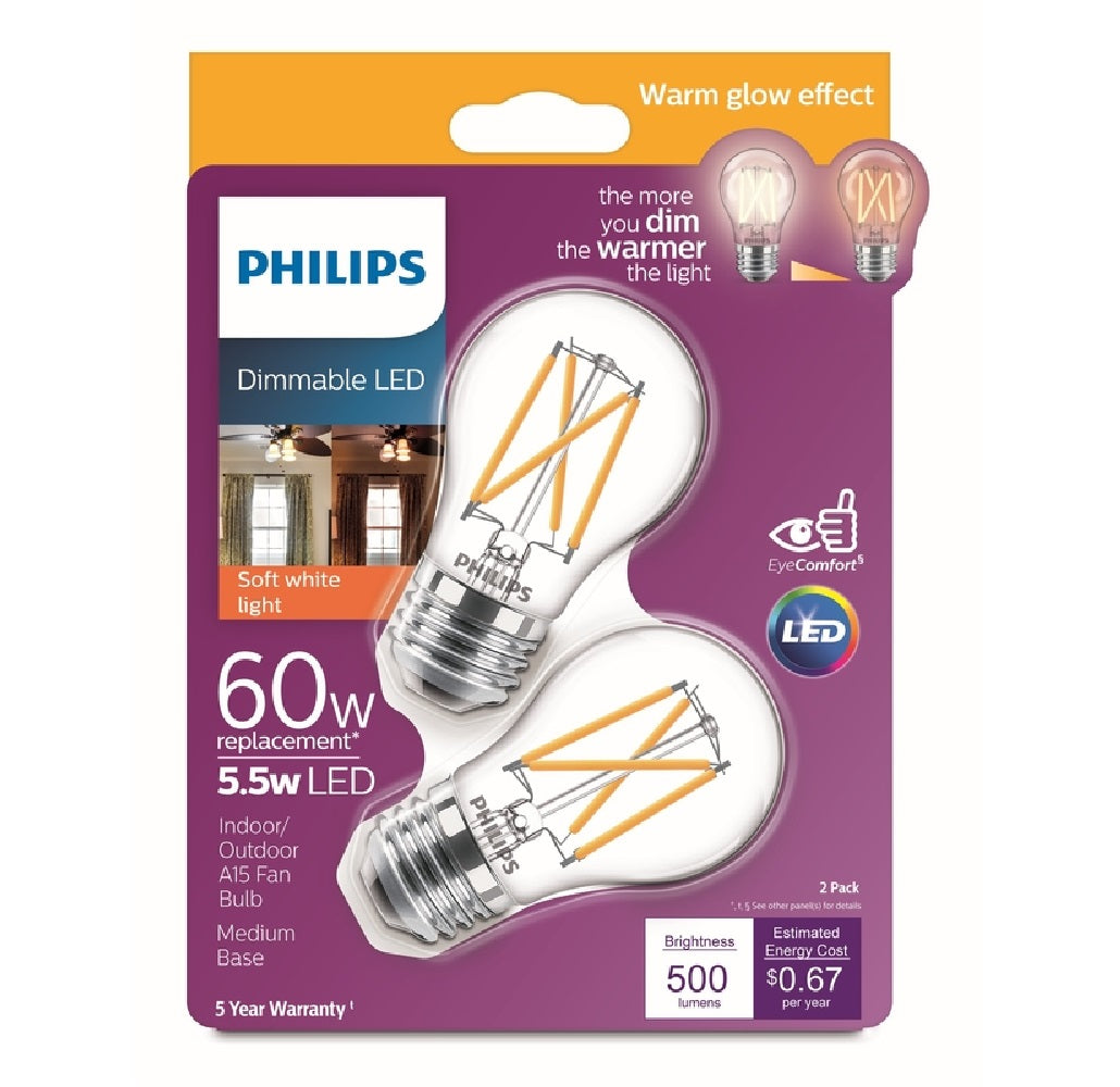 Philips 549014 A15 E26 Decorative, LED Bulb, Clear, 5.5 Watts