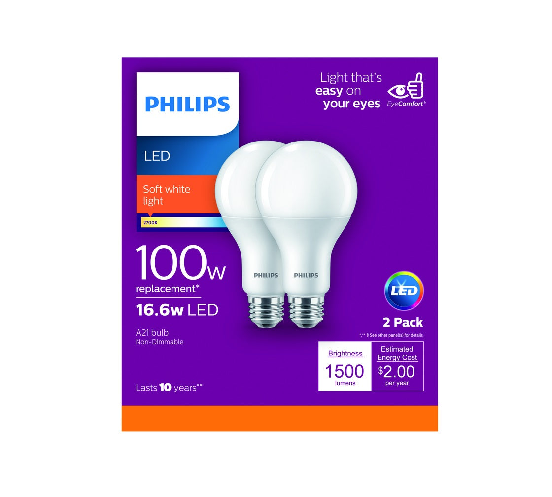 Philips 554584 A21 LED Light Bulb, Soft White, 1500 lumens
