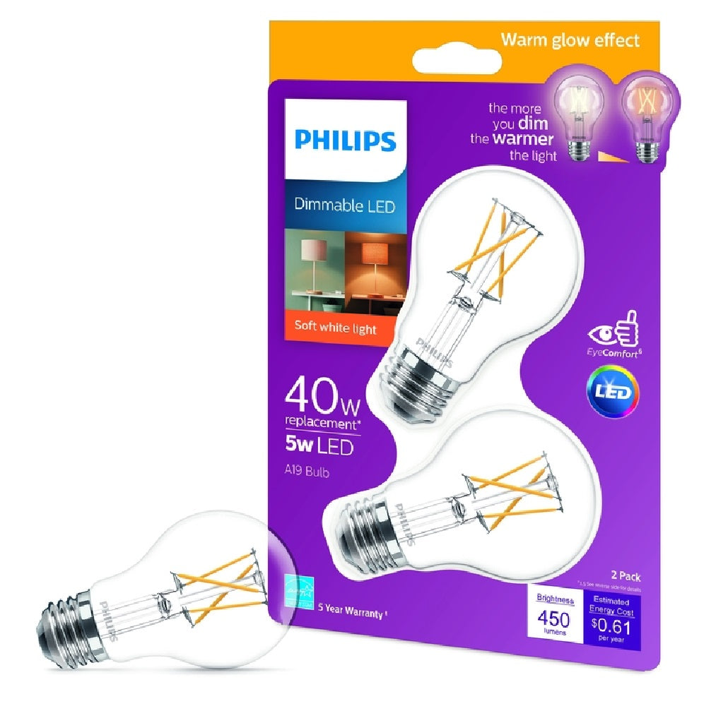 Philips 536524 A-Line A19 LED Bulb, Clear, 5 Watts