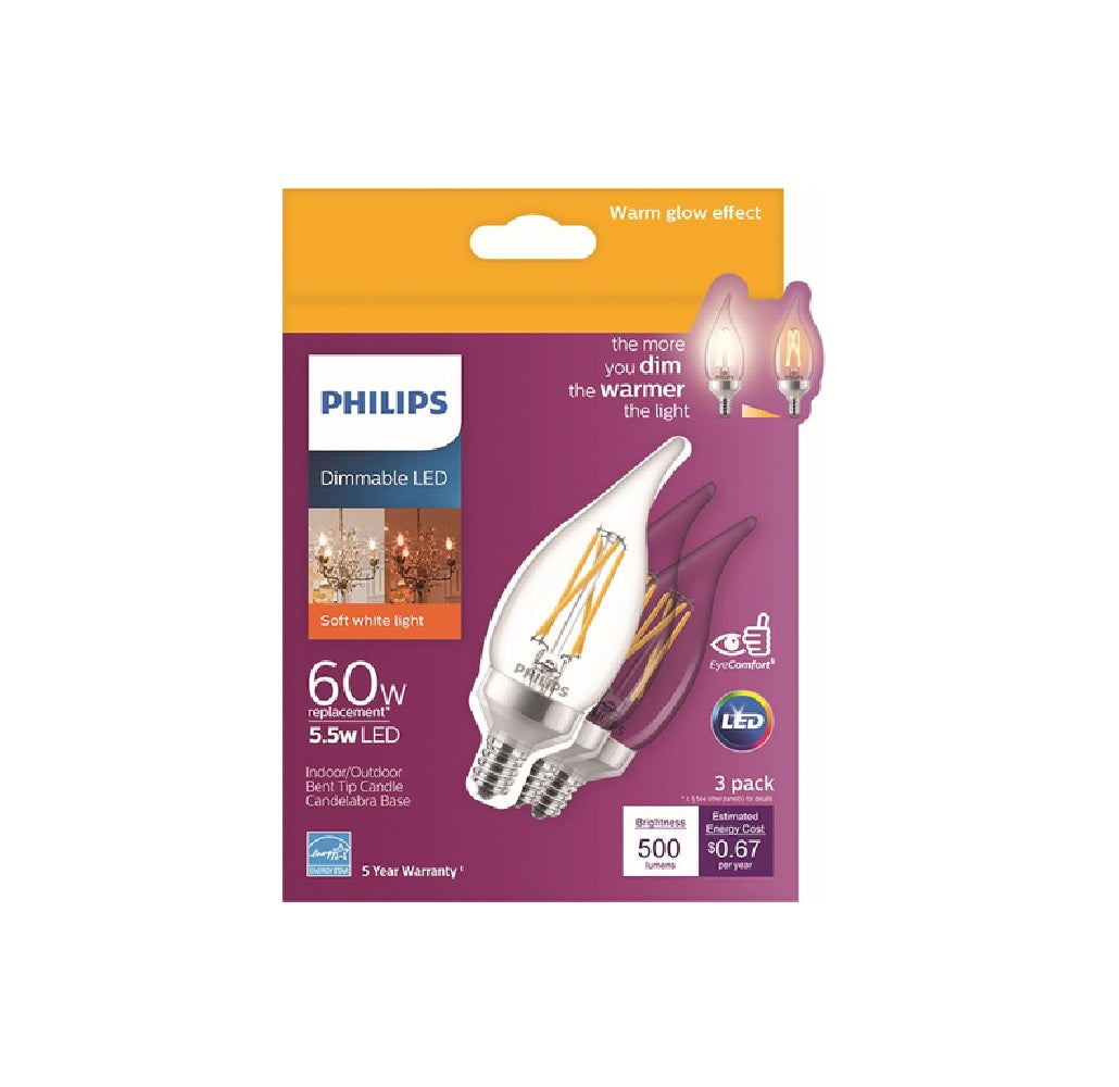 Philips 547967 B11 E12 Decorative LED Bulb, Soft White, 5.5 Watts