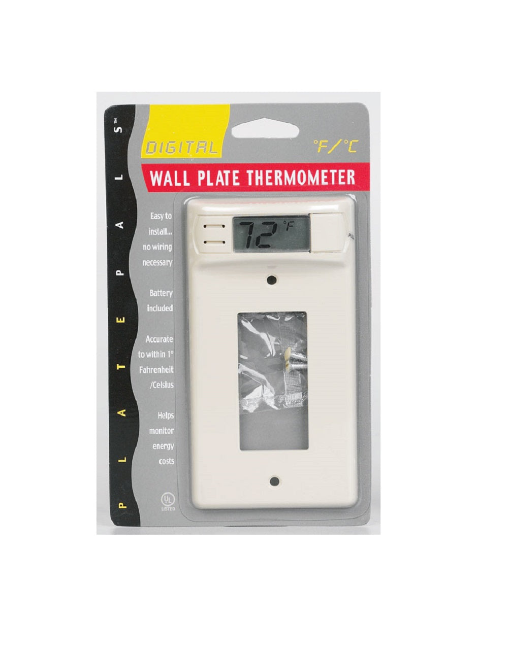 Plate Pals 11200 Wall Plate Thermometer, 1-Gang, Ivory