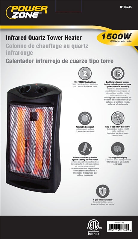 Power Zone BFGF-15D Infrared Quartz Tower Heater, 1500 W